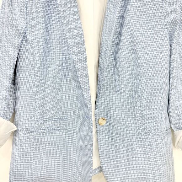 Talbots Blue White Micro Geometric Print 100% Cotton Button Nautical Blazer - Picture 8 of 16